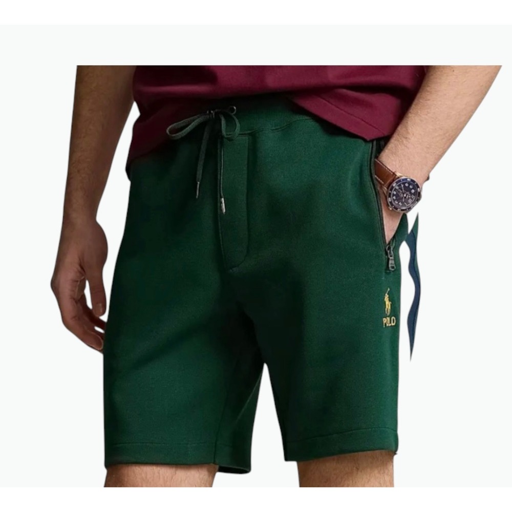 Polo Ralph Lauren Shorts Mens 5XLT Green Pique Knit Track Side Stripe Pony Logo